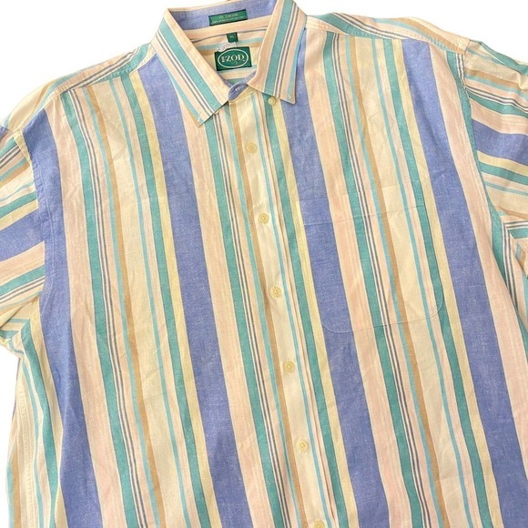 Vintage IZOD Mens Striped Button Down Shirt Long Sleeve Cotton Cream Blue XL - Picture 3 of 8